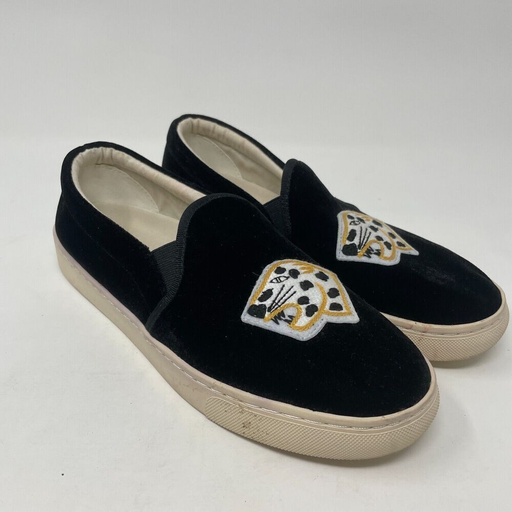 Soludos Women’s Black Velvet Slip-On Sneakers Size 8 Leopard Animal Casual